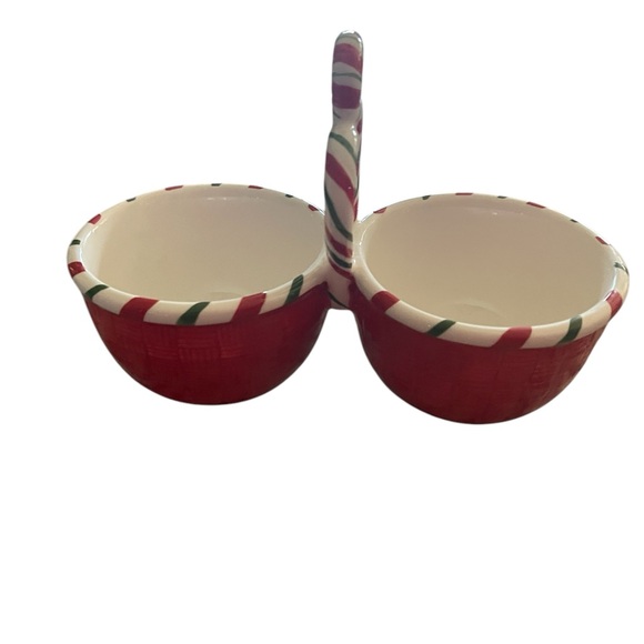 Fitz & Floyd Sugar Coated Christmas Two (2) Section Divided Candy / Dip  Bowl - Picture 6 of 8
